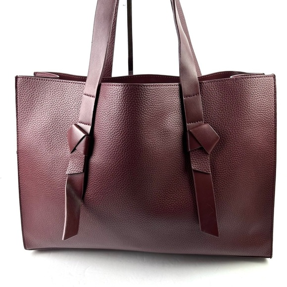 Rachel Zoe Tote Bag Burgundy Faux Leather Double Handle Handbag New - Picture 5 of 15